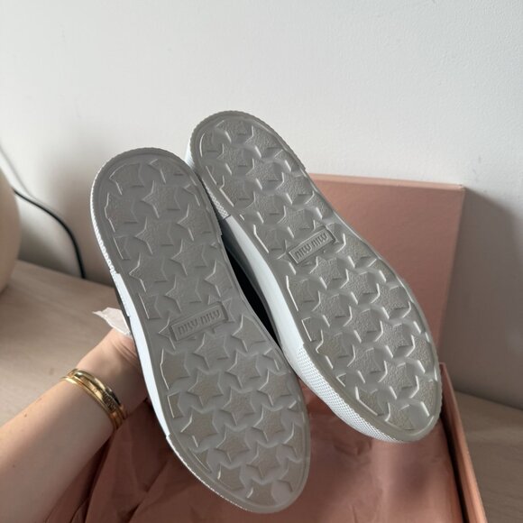 NWT Miu Miu Platform Slip-on Sneakers Black Leather Silver Toe Cap Sz 35.5 - Picture 12 of 13